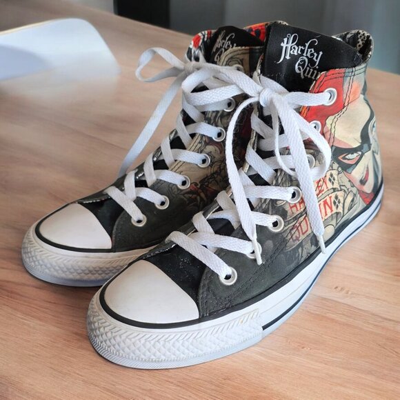 CONVERSE ( 8 / 6 ) W/M HARLEY QUINN FACE Chuck Taylor Hi-Top Rare #155260C - Picture 4 of 10